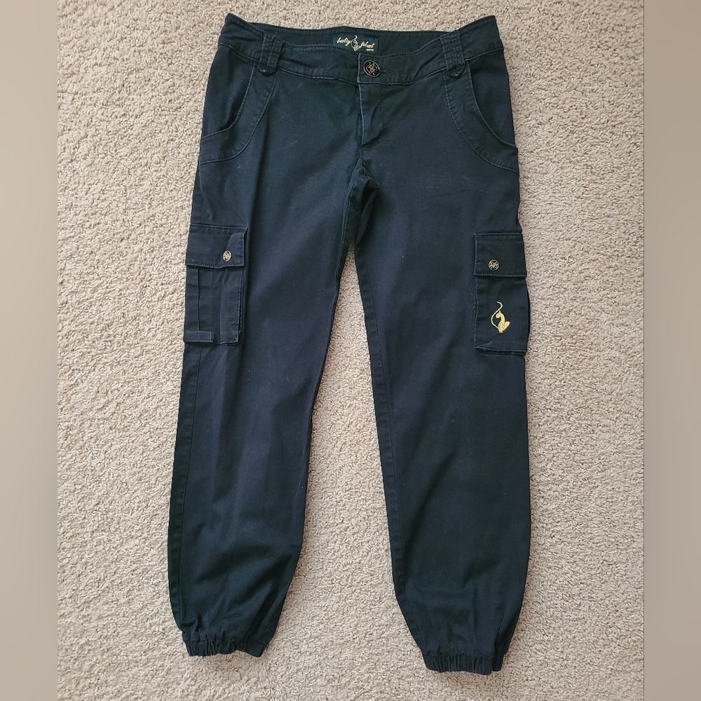 Baby Phat Black Cargo Pants with Yellow Cat Logo